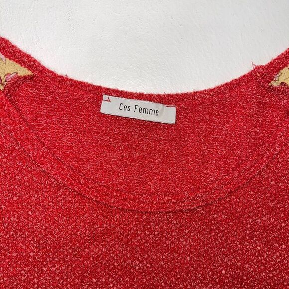 Ces Femme red orange balloon long sleeve boho mixed print floral top medium - Picture 5 of 9